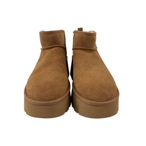 UGG Ultra Mini Platform Boots Chestnut Suede Cozy Fur Lined Women's Size 11